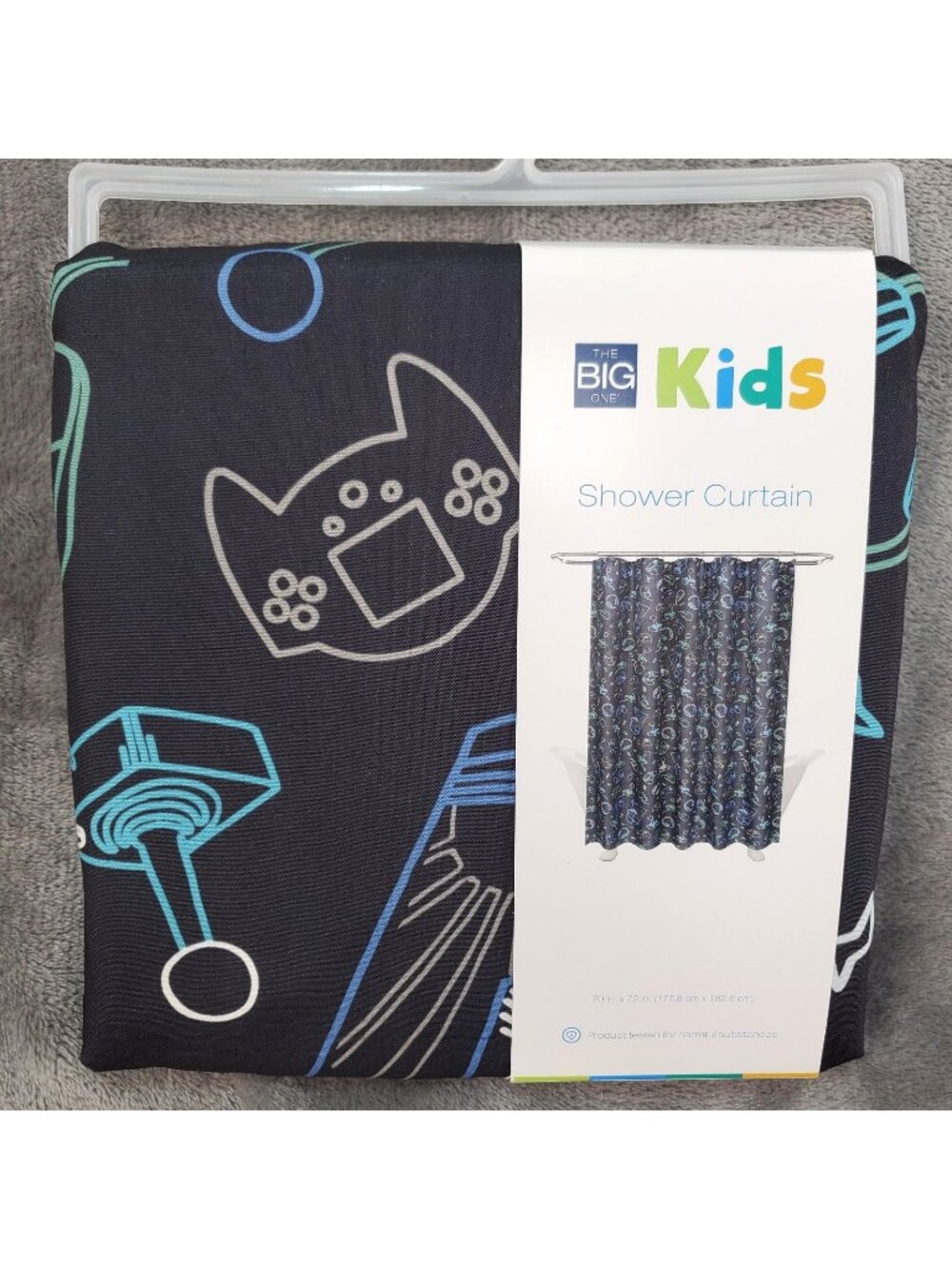 Kids Gaming Gamer Shower Curtain Fabric 70" x 72" GIFT Bath The Big One Black